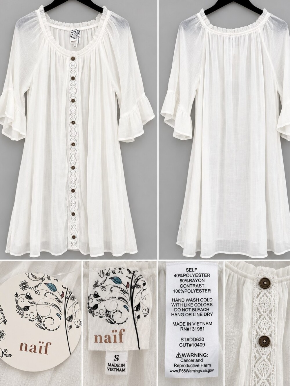 NAIF White Button-Front Peasant Tunic